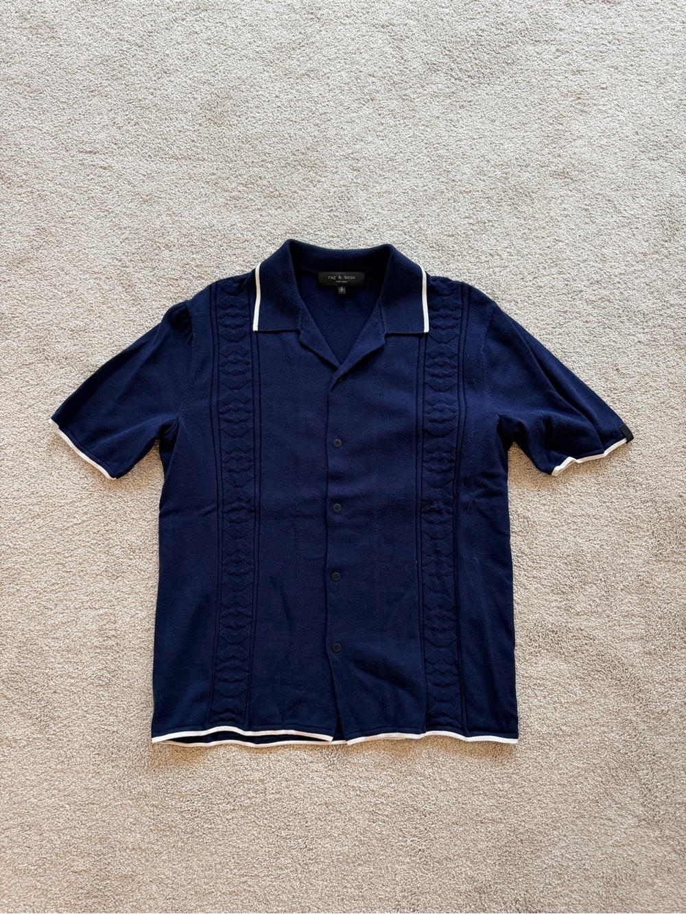 rag & bone Deep Navy Short Sleeve Knit with White Logo Trim